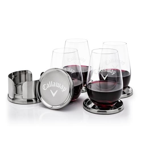 Corporate Gifts - Barware - Gift Sets - Baldoni Coasters & Boston Stemless Wine Set