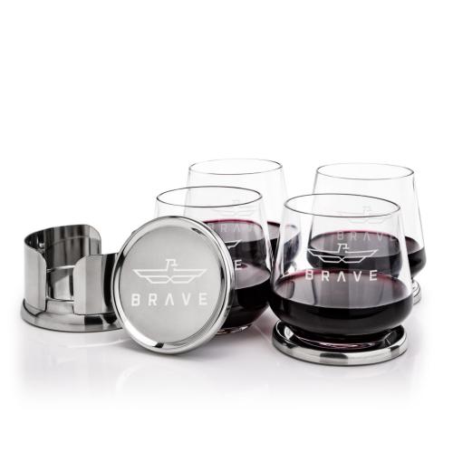 Corporate Gifts - Barware - Gift Sets - Baldoni Coasters & Sturgis Stemless Wine Set