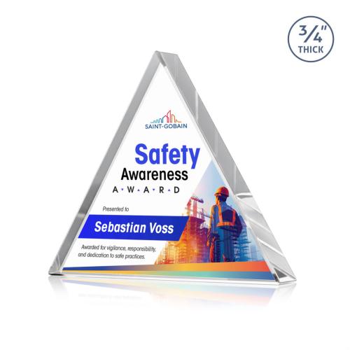 Awards and Trophies - Crystal Awards - Adler Triangle Full Color Clear Pyramid Crystal Award