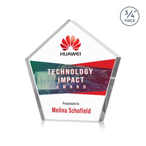 Awards and Trophies - Crystal Awards - Belmar Pentagon Full Color Clear Polygon Crystal Award