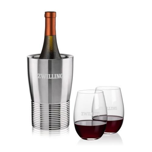 Corporate Gifts - Barware - Wine Accessories - Wine Coolers - Genoa Wine Cooler & Laurent Stemless Wine Set