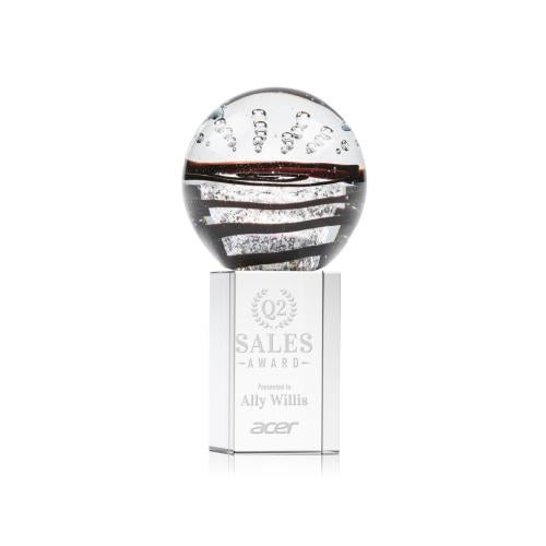 Awards and Trophies - Crystal Awards - Glass Awards - Art Glass Awards - Serenity Clear on Dakota Base Globe Glass Award