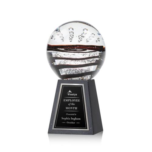 Awards and Trophies - Crystal Awards - Glass Awards - Art Glass Awards - Serenity Black on Tall Marble Globe Glass Award