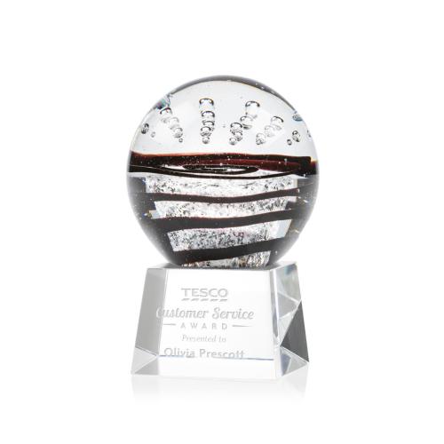 Awards and Trophies - Crystal Awards - Glass Awards - Art Glass Awards - Serenity Clear on Robson Base Globe Glass Award