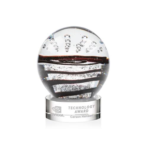 Awards and Trophies - Crystal Awards - Glass Awards - Art Glass Awards - Serenity Clear on Stanrich Base Globe Glass Award