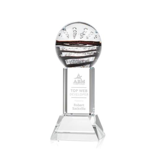 Awards and Trophies - Crystal Awards - Glass Awards - Art Glass Awards - Serenity Clear on Stowe Base Globe Glass Award