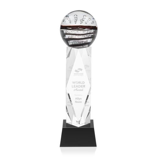 Awards and Trophies - Crystal Awards - Glass Awards - Art Glass Awards - Serenity Black on Toscana Base Globe Glass Award