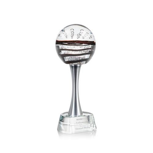 Awards and Trophies - Crystal Awards - Glass Awards - Art Glass Awards - Serenity Clear on Willshire Base Globe Glass Award
