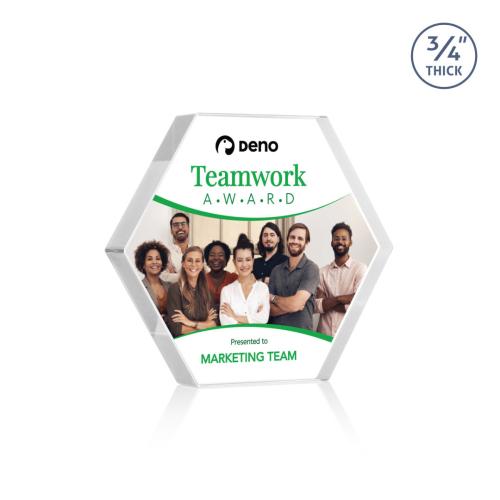 Awards and Trophies - Crystal Awards - Gilford Hexagon Full Color Clear Polygon Crystal Award