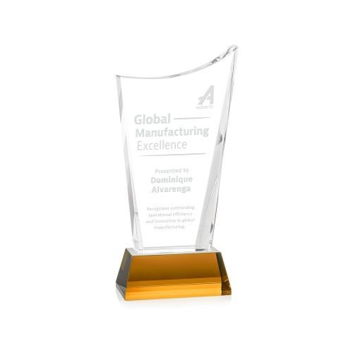 Awards and Trophies - Crystal Awards - Burnett Amber on Newhaven Base Peaks Crystal Award