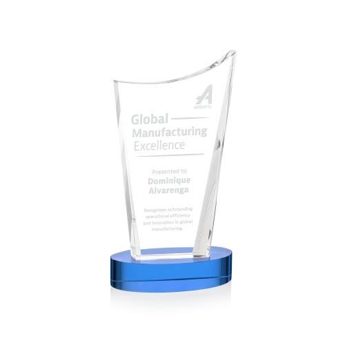 Awards and Trophies - Crystal Awards - Burnett Sky Blue on Alberton Base Peaks Crystal Award