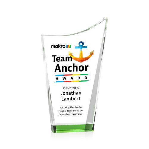 Awards and Trophies - Crystal Awards - Burnett Full Color Green Peaks Crystal Award