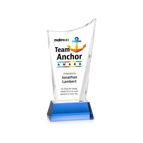 Awards and Trophies - Crystal Awards - Burnett Full Color Sky Blue on Newhaven Base Peaks Crystal Award