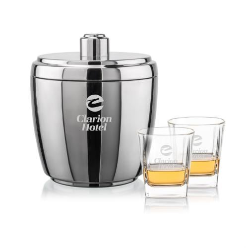 Corporate Gifts - Barware - Ice Buckets - Pescara Ice Bucket & Arcadia On-the-Rocks Set
