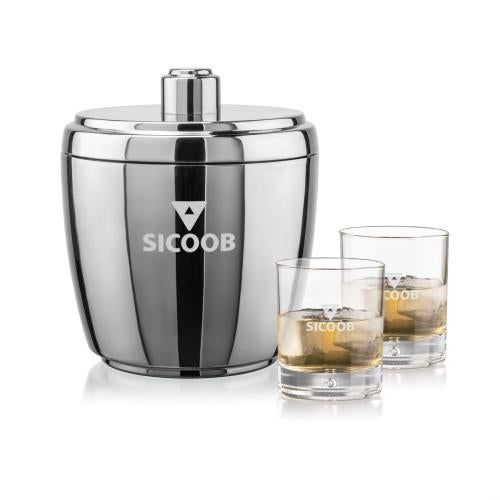 Corporate Gifts - Barware - Ice Buckets - Pescara Ice Bucket & Bastia On-the-Rocks Set