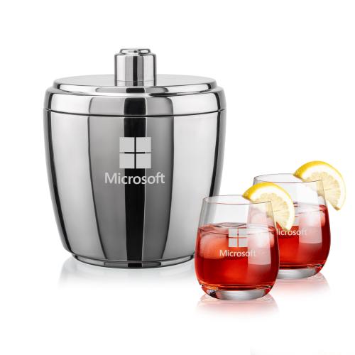 Corporate Gifts - Barware - Ice Buckets - Pescara Ice Bucket & Salem On-the-Rocks Set