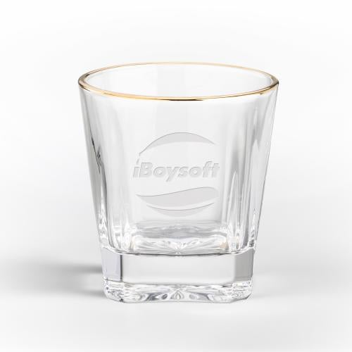 Corporate Gifts - Barware - On the Rocks Glasses - Santana Gold Rim OTR - Deep Etch