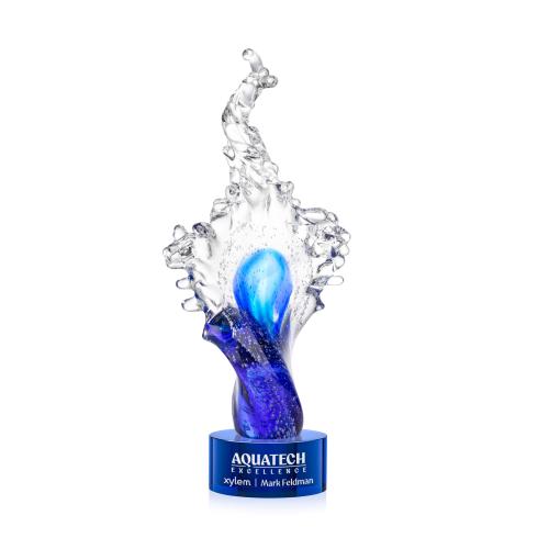 Awards and Trophies - Crystal Awards - Glass Awards - Breaker Blue on Marvel Base Unique Glass Award