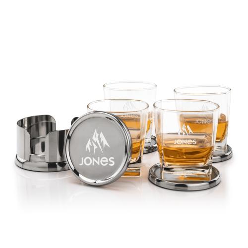 Corporate Gifts - Barware - Gift Sets - Baldoni Coasters & Sterling On-the-Rocks Set