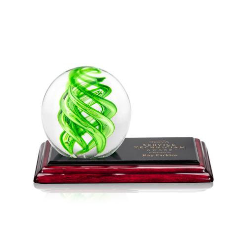 Awards and Trophies - Crystal Awards - Glass Awards - Vortex Globe on Rosewood Base Glass Award