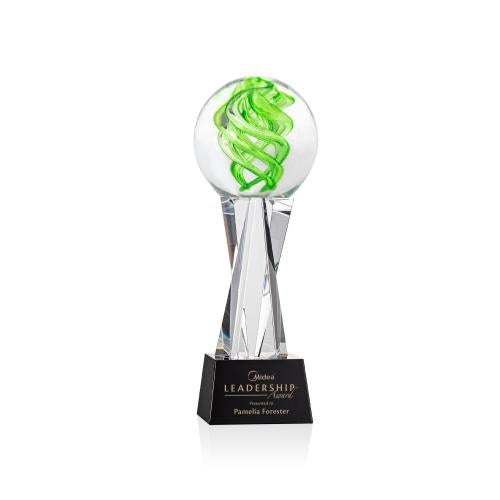 Awards and Trophies - Crystal Awards - Glass Awards - Vortex Black on Grafton Base Globe Glass Award