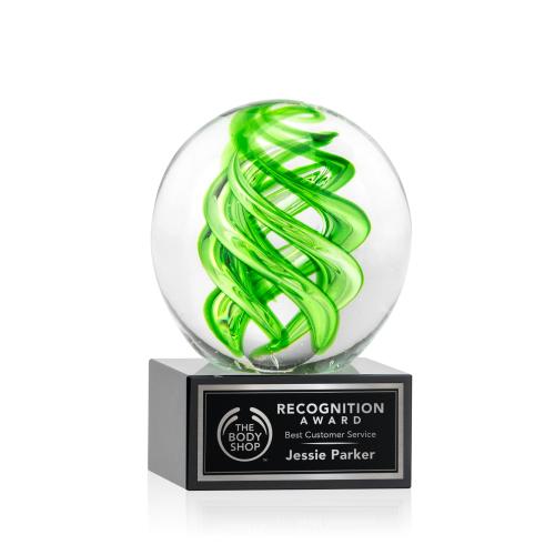Awards and Trophies - Crystal Awards - Glass Awards - Vortex Black on Hancock Base Globe Glass Award
