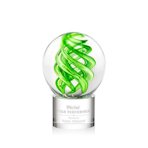 Awards and Trophies - Crystal Awards - Glass Awards - Vortex Clear on Marvel Base Globe Glass Award