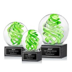 Vortex Black on Square Marble Base Globe Glass Award - Glass Awards