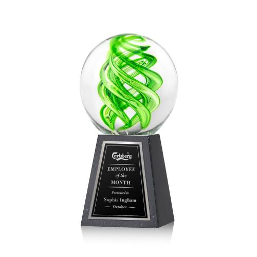 Awards and Trophies - Crystal Awards - Glass Awards - Vortex Black on Tall Marble Base Globe Glass Award