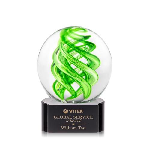 Awards and Trophies - Crystal Awards - Glass Awards - Vortex Black on Paragon Base Globe Glass Award