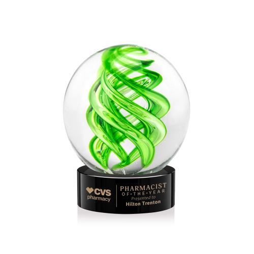 Awards and Trophies - Crystal Awards - Glass Awards - Vortex Black on Stanrrich Base Globe Glass Award