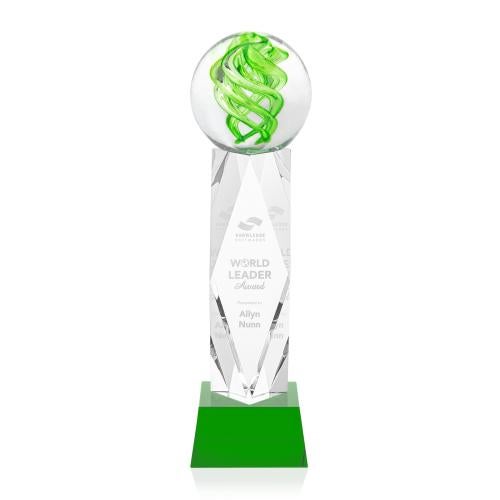 Awards and Trophies - Crystal Awards - Glass Awards - Vortex Green on Toscana Base Globe Glass Award