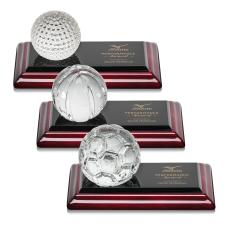 Sports Balls Globe on Rosewood Base Crystal Award - Desktop Awards
