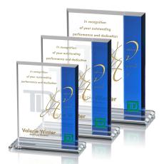 Claremont Blue Rectangle Crystal Award - Crystal Awards