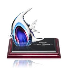 Neptune Fish Animals on Rosewood Base Glass Award - Crystal Awards