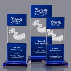 Basilia 3D Blue Rectangle Crystal Award - Awards and Trophies