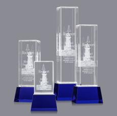 Robson 3D Blue on Base Towers Crystal Award - 3D Crystal Awards