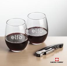 Swiss Force Opener & Stanford Stemless Wine - Barware