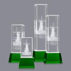 Robson 3D Green on Base Towers Crystal Award - Awards and Trophies