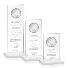Brannigan Globe White  Rectangle Crystal Award - Awards and Trophies