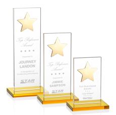 Dallas Star Amber/Gold Rectangle Crystal Award - Crystal Awards