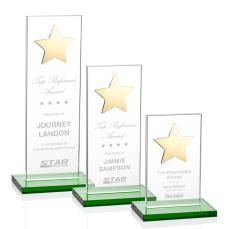 Dallas Star Green/Gold  Rectangle Crystal Award - Crystal Awards