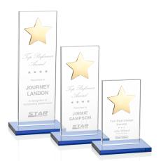 Dallas Star Sky Blue/Gold  Rectangle Crystal Award - Awards and Trophies