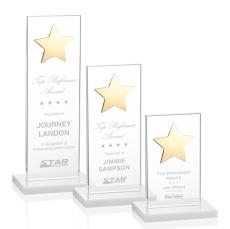 Dallas Star White/Gold Rectangle Crystal Award - Crystal Awards