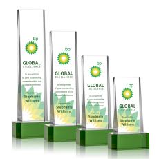 Milnerton Full Color Green on Base Towers Crystal Award - Awards and Trophies