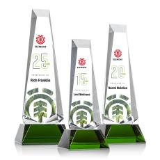 Rustern Full Color Green on Base Obelisk Crystal Award - Crystal Awards