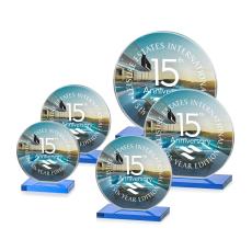 Victoria Full Color Sky Blue Circle Crystal Award - Crystal Awards