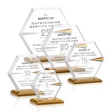 Barnett Full Color Amber Polygon Crystal Award - Full Color Imprint