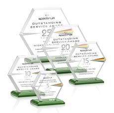 Barnett Full Color Green Polygon Crystal Award - Full Color Imprint