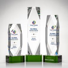 Delta Full Color Green on Base Towers Crystal Award - Full Color Imprint